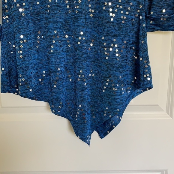 New Directions Asymmetrical Sequined Blouse Blue S - Picture 3 of 8